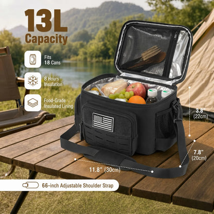 13L Tactical Thermal Cooler Lunch Bag Leakproof Insulated Durable Meal Storage Bag For Men Office Work Daily Commute Camping Picnic Fishing Outdoor Portable Insulated Food Carrier Bag