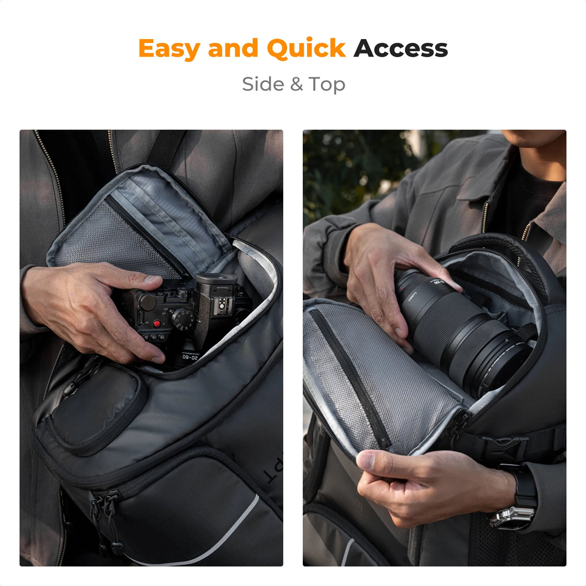 K&F CONCEPT 25L Camera Backpack Waterproof Sony Camera Bag for DSLR/SLR Camera Case with Tripod Strap Rain Cover for 15" Laptop