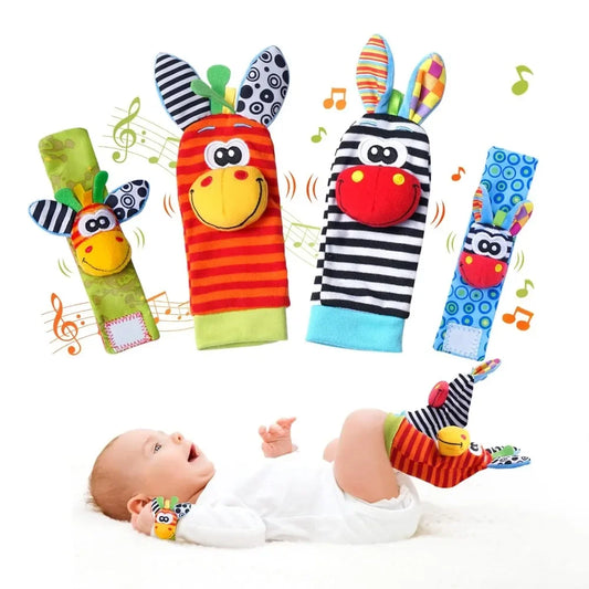 4-Piece Baby Animal Rattle Socks – Foot & Wrist Toys 0-12 Months