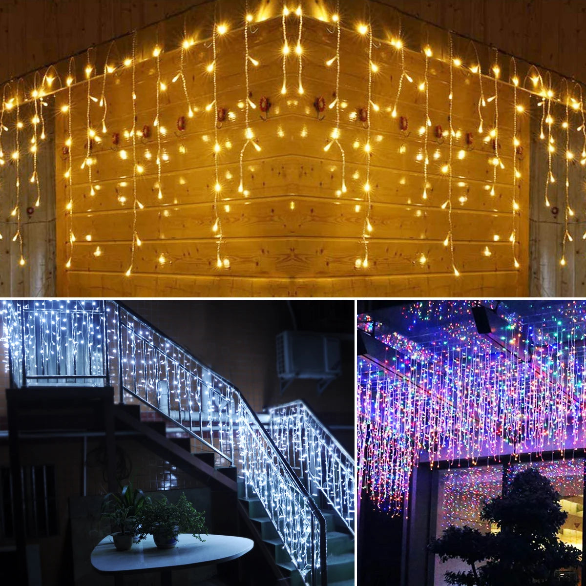 5M LED Curtain Icicle String Lights — Christmas Garland Fairy Light