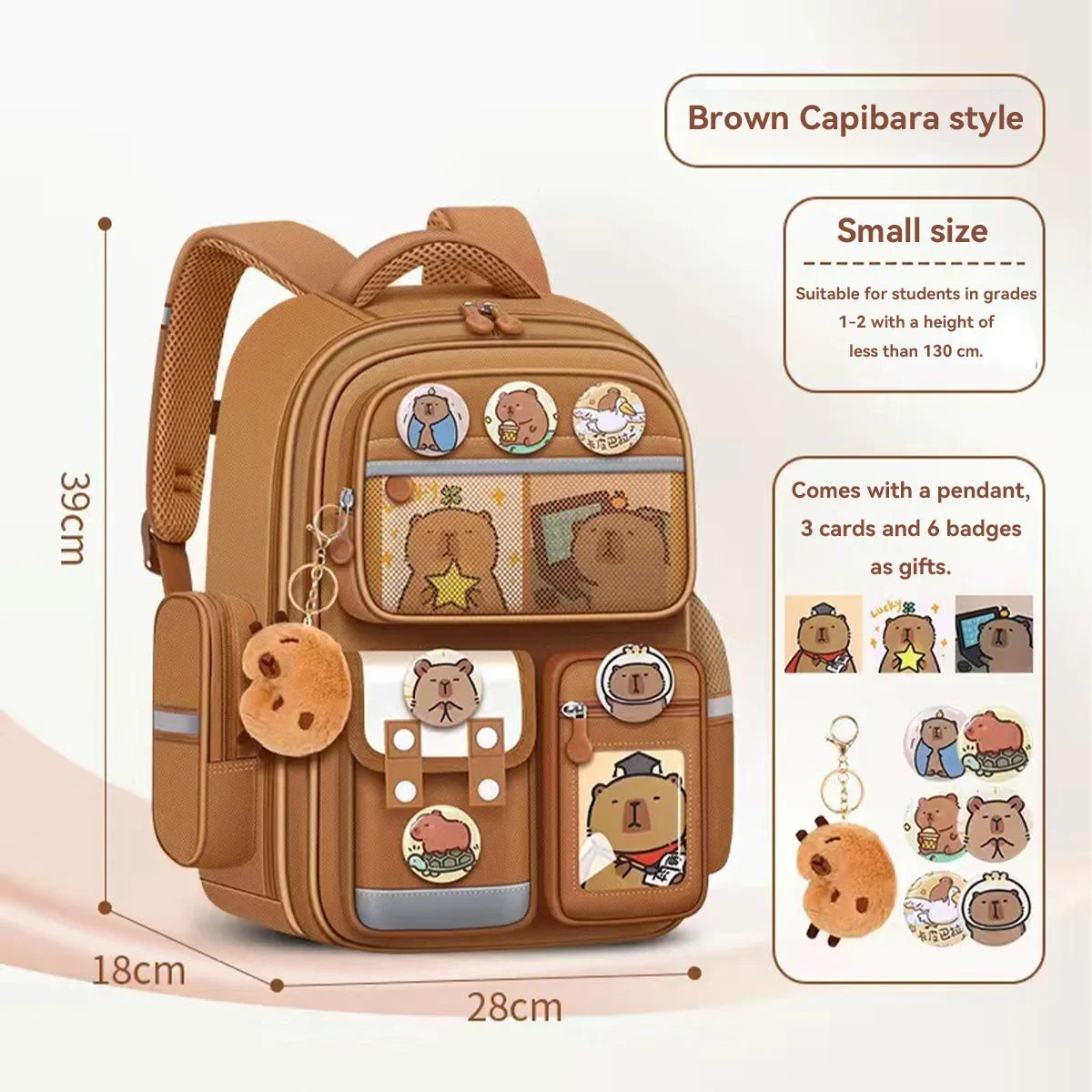 Capybara School Bag Waterproof Backpack Large Capacity Alleviate Burden Protecting Spine Widen Straps Backpack for Students Gift