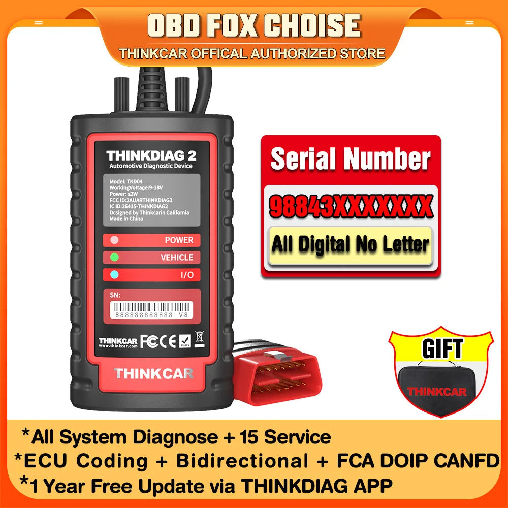 ThinkDiag 2 ALL software 1 Year Free Update Auto Diagnostic tool support CAN FD ECU Coding Active Test 16 reset OBD2 Scanner