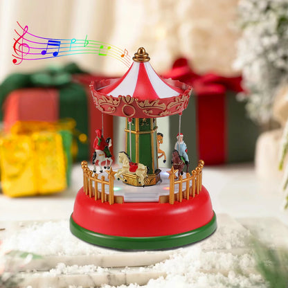 LED Christmas Carousel Decoration Music Box – Holiday Village Scene Ornament with Lights