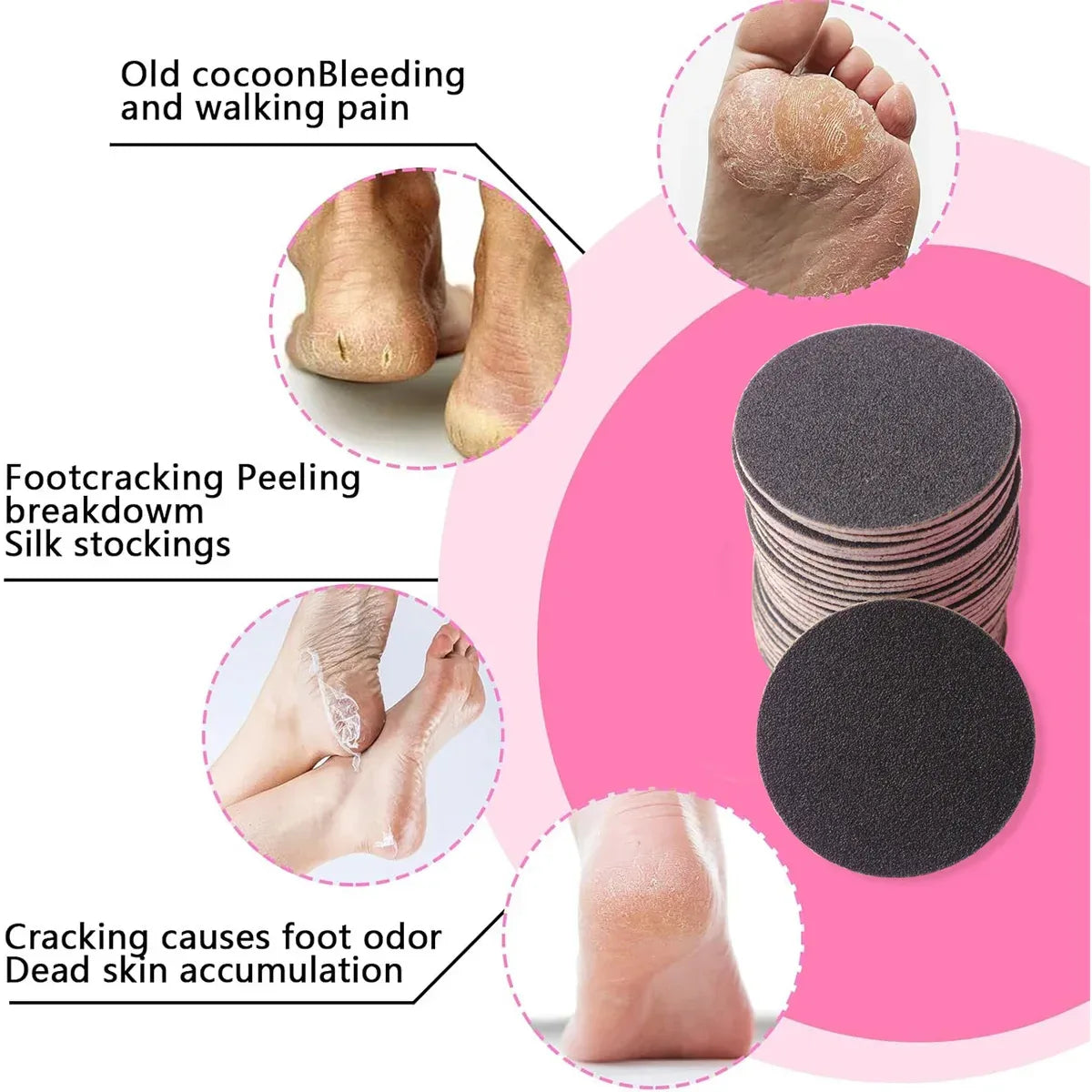 43mm 60pcs/Box Foot Dead Skin Sandpaper For Electric Nail File Cuticle Callus Replaceable Sanding Paper Professional Pedicure
