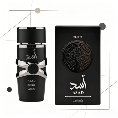YARA LATTAFA Asad Elixir Eau De Parfum 100ML With Original Gift Box Long Lasting Intense Woody Oriental Fragrance Men Perfume Matte Black Silver Luxury Embossed Bottle Masculine Scent Business Holiday Gift for Him