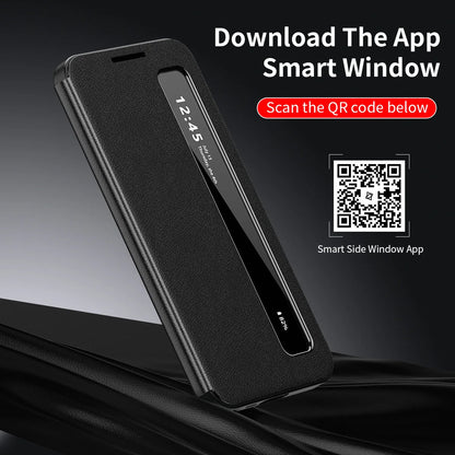 APP Luxury Leather Phone Case for Samsung Galaxy S26 S25 S24 S23 S22 Ultra Plus S25FE Edge Flip Smart Display Clear Window Cover