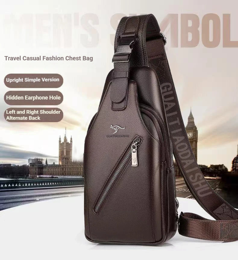 Men's Leather Chest Bag Multi-Function Travel Storage Bag Men's Messenger Bag Hardware Zipper Men's Chest Bag Bag