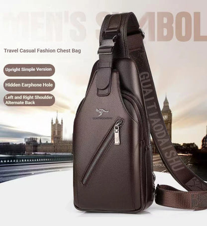 Men's Leather Chest Bag Multi-Function Travel Storage Bag Men's Messenger Bag Hardware Zipper Men's Chest Bag Bag