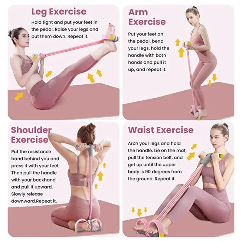 Resistance Bands 4-Tube Yoga Pedal Puller Resistance Band Elastic Pull Rope Fitness Equipment for Abdomen Waist Arm Training - Urbizia