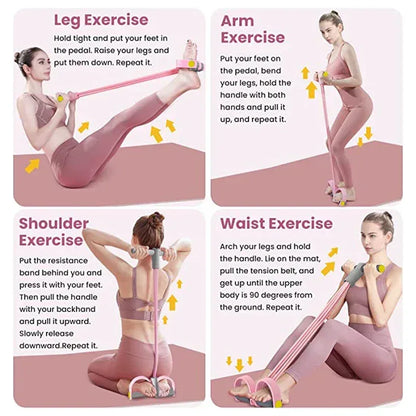 Resistance Bands 4-Tube Yoga Pedal Puller Resistance Band Elastic Pull Rope Fitness Equipment for Abdomen Waist Arm Training - Urbizia
