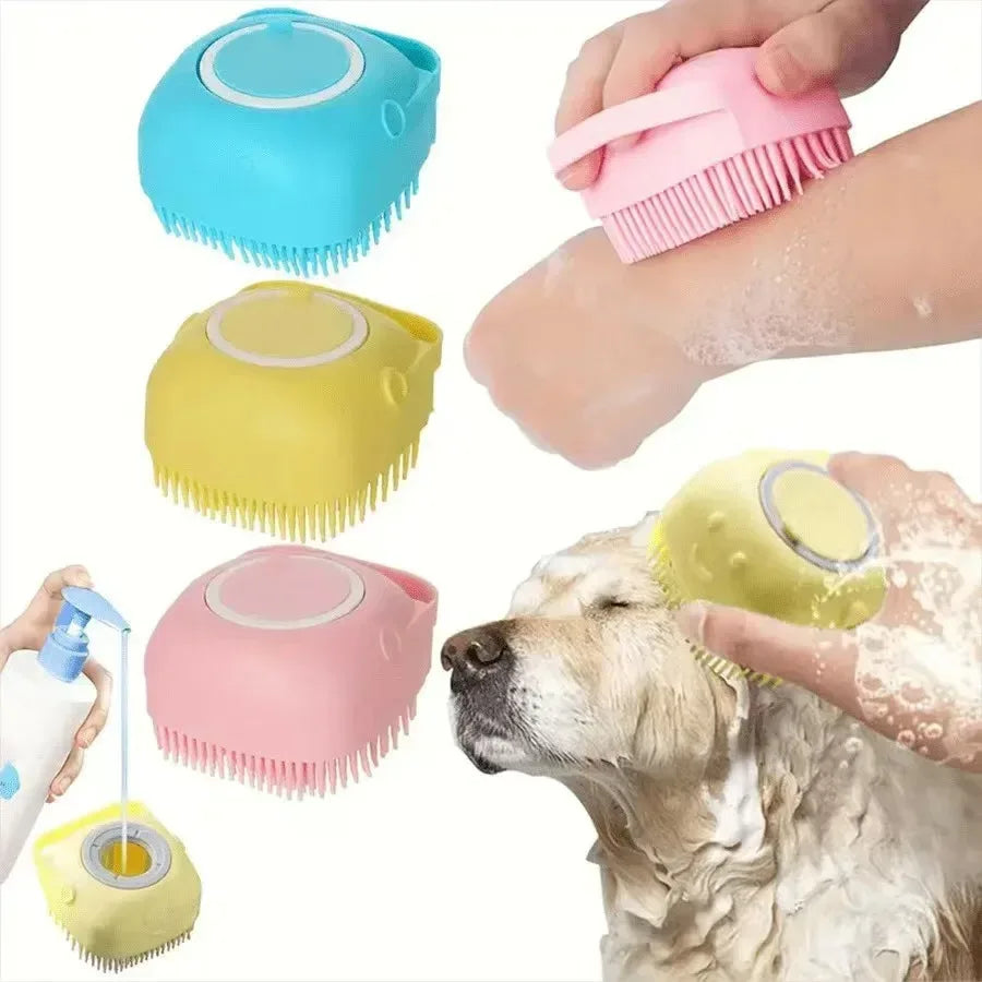 Pet Dog Shampoo Brush 2.7oz 80ml Cat Massage Comb Grooming Scrubber for Bathing Short Hair Soft Silicone Rubber - Urbizia