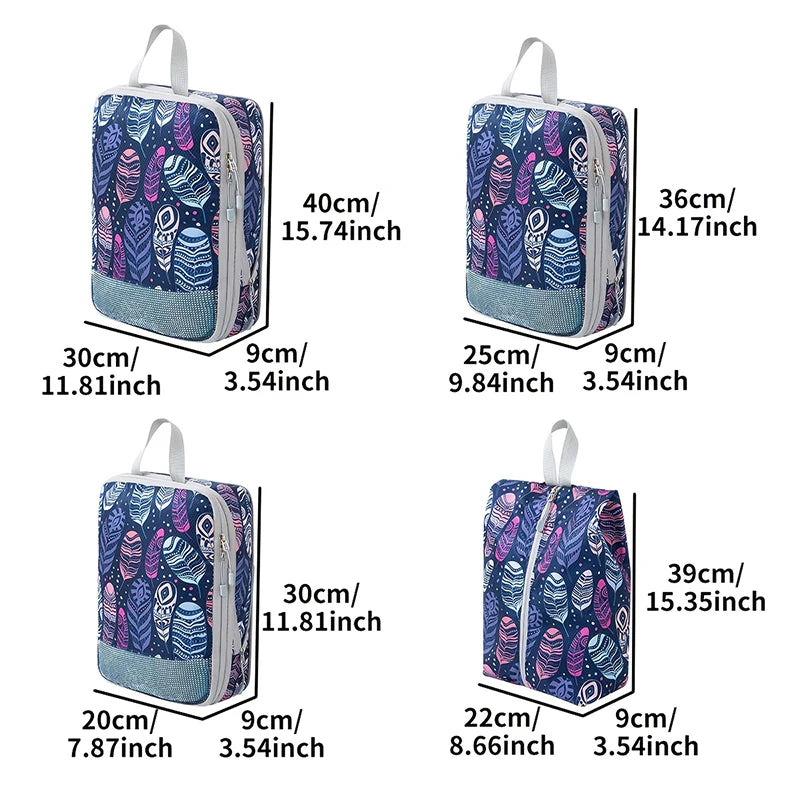 4pcs Compression Storage Bag Large Capacity Foldable Packing Cubes Washable Expandable Luggage Storage Bags Set