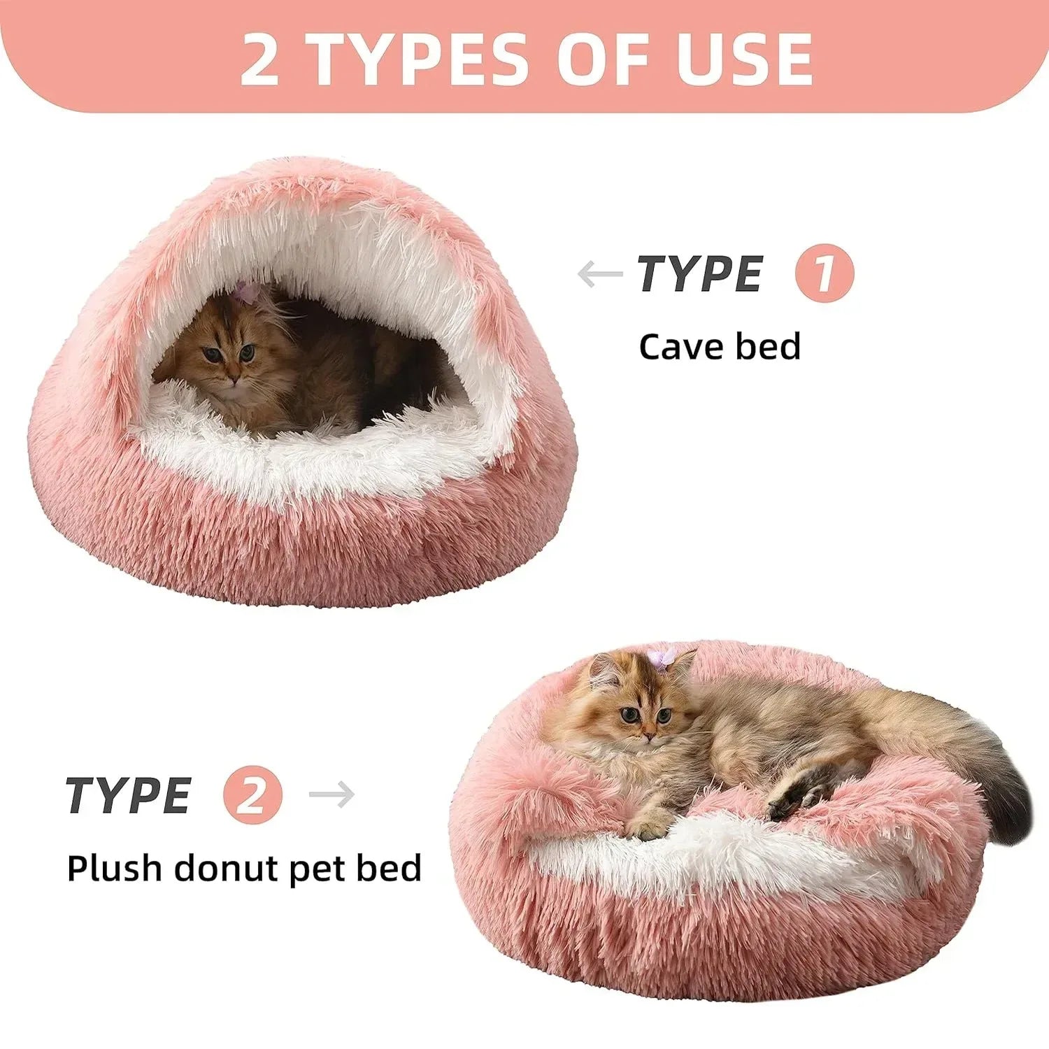 2 in 1 Soft Plush Pet Bed 50CM with Cover Round Cat Bed Pet Puppy Mattress Warm Cat Dog Sleeping Nest Cave for Small Dogs Mats - Urbizia