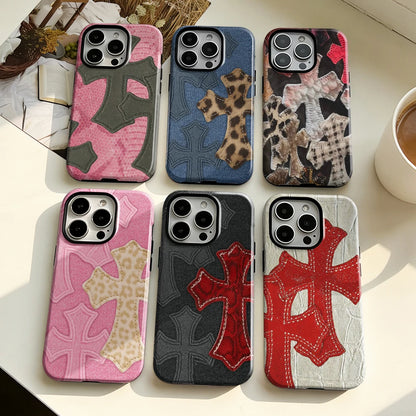 Clmj Phone Leopard Case for IPhone 17 16e 16 15 14 13 12 11 X XS XSMAX 7 8 Air Pro Max Plus Luxury Cross Double-layer Back Cover
