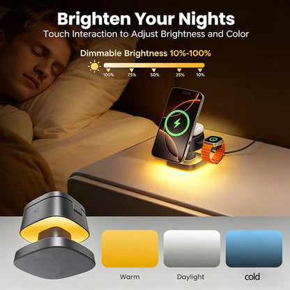 TIMESS Night Light Mashroom Wireless Charger 3-IN-1 For iPhone17 16 15 14 PRO MAX For Airpods For Apple Watch Charging Station