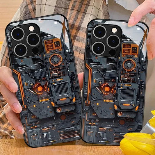 Creative Circuit Board Pattern Glass Material Phone Case For iPhone 17 16 15 14 Pro Max 13 12 11 16E 17Air 7 Plus XR XS X Cover