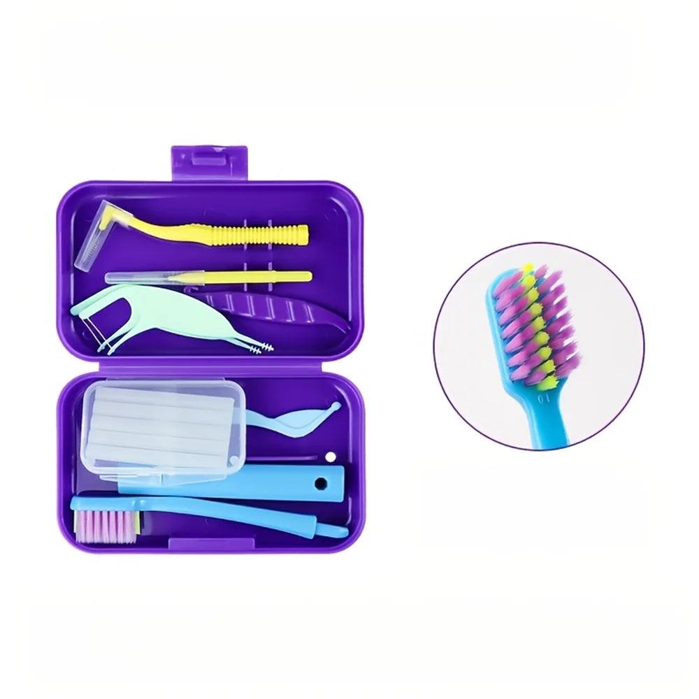 Travel Portable Orthodontic Oral Dental Cleaning Kit Foldable Toothbrush Orthodontic Wax Interdental Brush Oral Cleaning Care