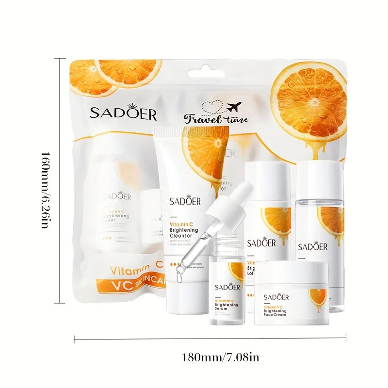 Mini Travel Size 5Pcs Vitamin C Skincare Set Brightening Hydrating Facial Care Kit : Cleanser Toner Serum Lotion Face Cream