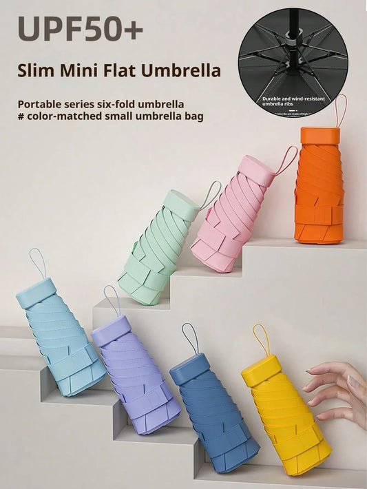 Compact Folding Umbrella, Mini Pocket Waterproof Portable Travel Umbrella, Sunshade Umbrella, Ladies UV Protection Umbrella, 2-In-1 Mini Six-Fold Ultralight Portable Umbrella, Mini Travel Umbrella, Windproof Rainy And Sunny D