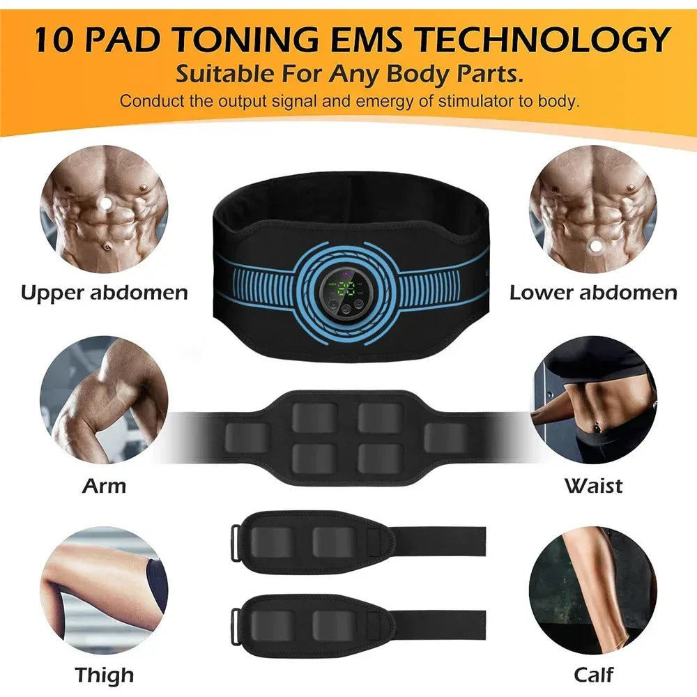 EMS Abdominal Fitness & Massage Belt – Intelligent USB Rechargeable - Urbizia