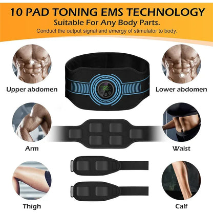 EMS Abdominal Fitness & Massage Belt – Intelligent USB Rechargeable - Urbizia