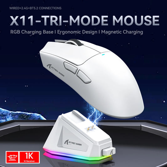 Attack Shark X11&R1 Wireless Gaming Mouse - Tri-Mode , PAW3311 Sensor,22K DPI, 400 IPS, RGB PC Gaming Mouse