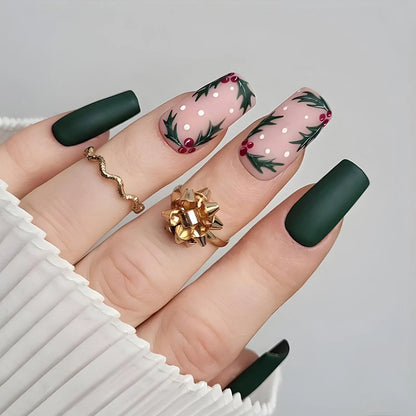 24Pcs Glitter Pink Sequins Fake Nails – Halloween Skull & Love Print Ballet Press-on Nails