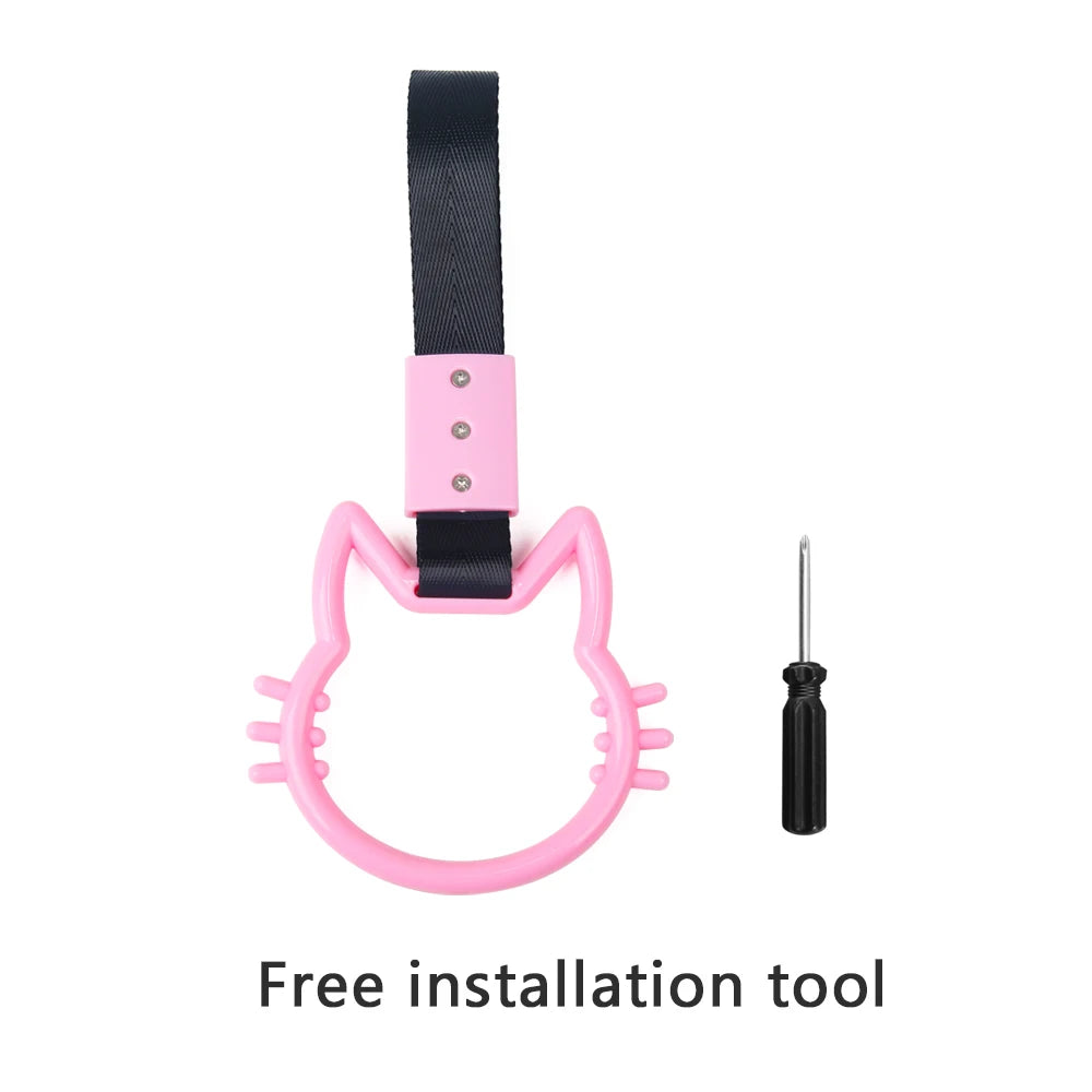 JDM Auto Accessories Cat Tsurikawa Ring Handle Hand Strap Loops Bumper Bus Car Drift Charm Warning Tag