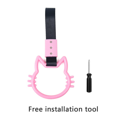 JDM Auto Accessories Cat Tsurikawa Ring Handle Hand Strap Loops Bumper Bus Car Drift Charm Warning Tag