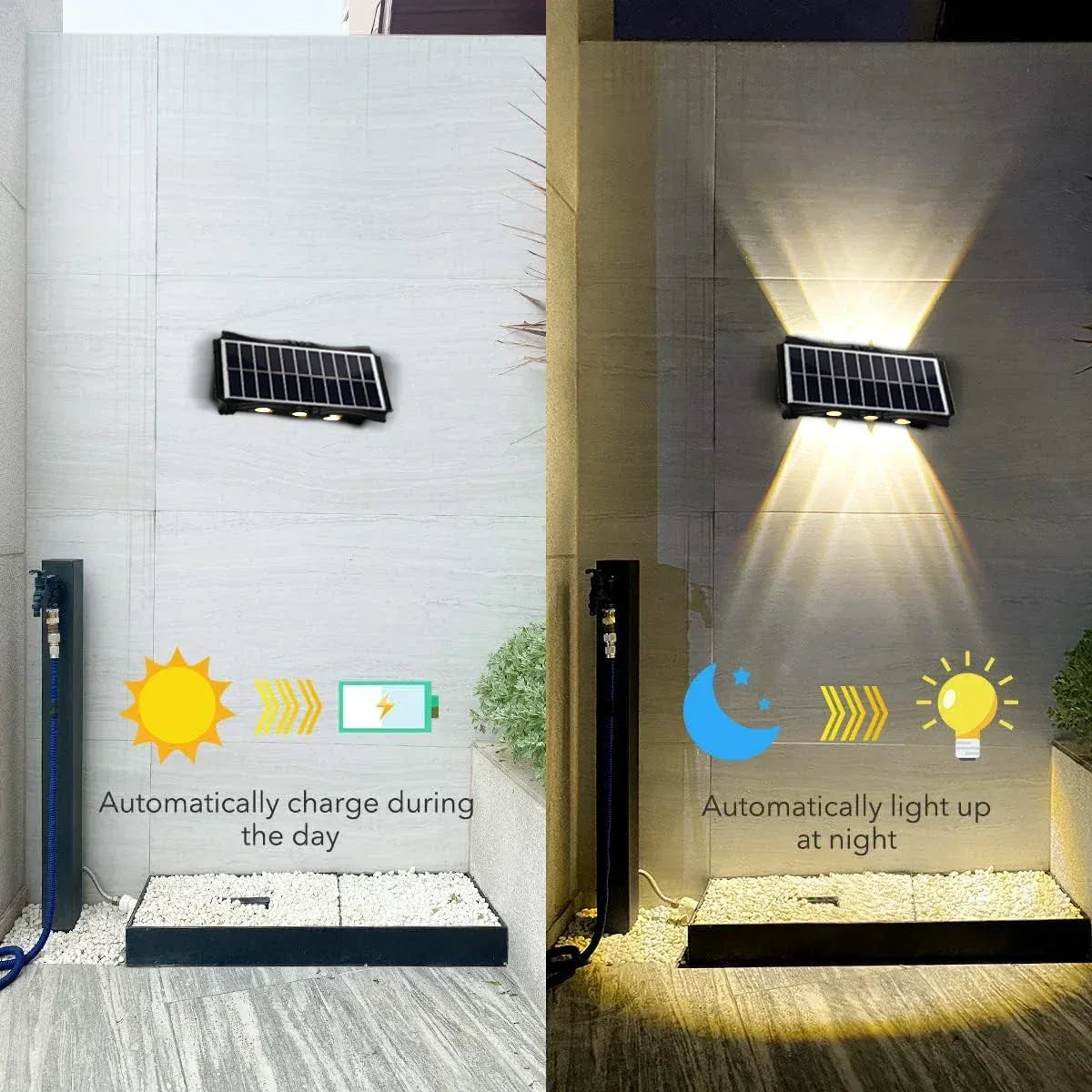 Solar Wall Lamp Outdoor Warm Light Waterproof Up And Down Luminous Lighting Balcony Yard Garden Decoration Lights Exterior Wall - Urbizia