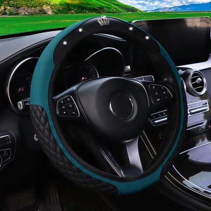 Pu leather diamond-encrusted crown Blingbling car rimless steering wheel cover suitable for 14.5 - 15 inch car accessories