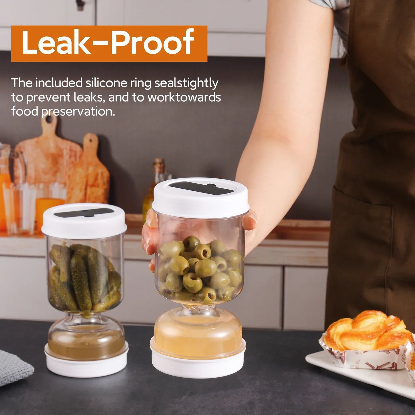 Olive Pickle Strainer Jar Airtight Flip Storage