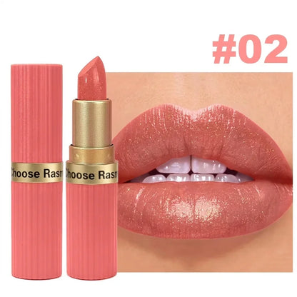 Pearlescent Pink Glitter Velvet Lipstick Metallic Waterproof Long Lasting Matte Shimmer Diamond Lipstick Women Makeup Cosmetic