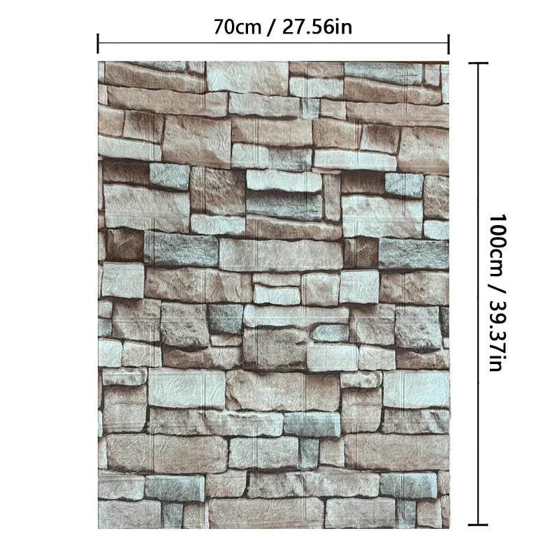 70cmx1m/2m/3m/5m/10m Wallpaper Brick 3D Wall Sticker Foam Self Adhesive DIY Living Room Decor Waterproof Paper - Urbizia