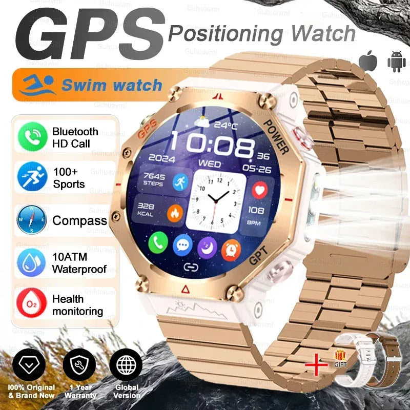 T-Rex 3 Ultra Military Grade GPS Smart Watch 10ATM Waterproof Compass Altimeter Barometric AMOLED Men HD Call Sports Smartwatch - Urbizia