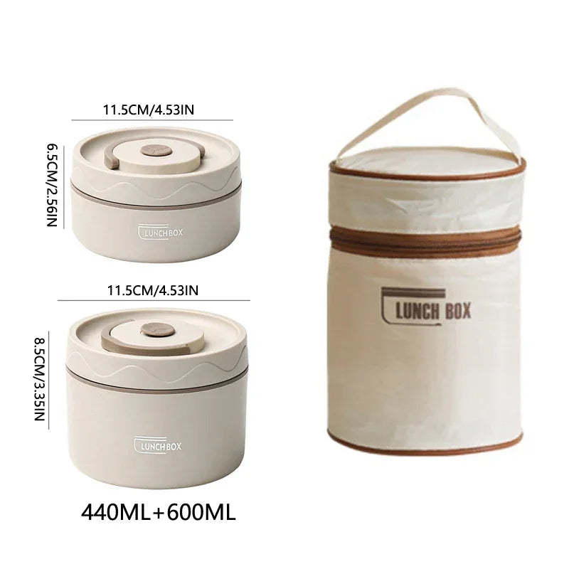 304 Stainless Steel Insulated Double-Layer Lunch Box with Bag