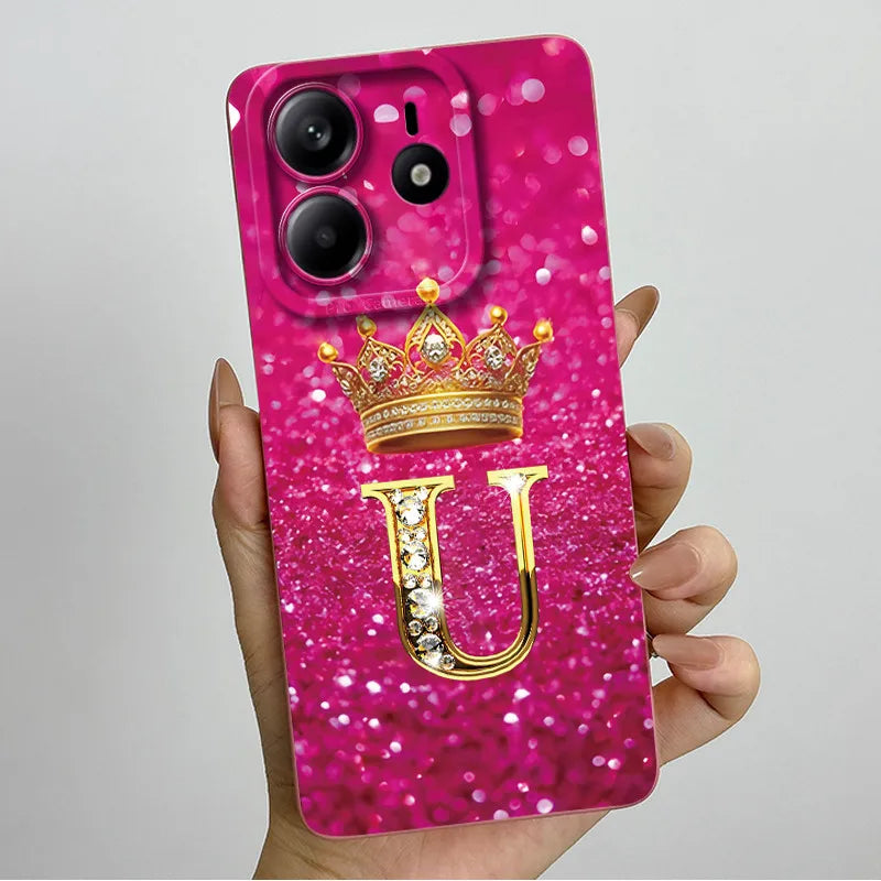 Case For Xiaomi Redmi Note 14 5G Phone Cover Note14 Global Funda Luxury Crown Letters Soft Silicone Back Cover For Redmi Note 14