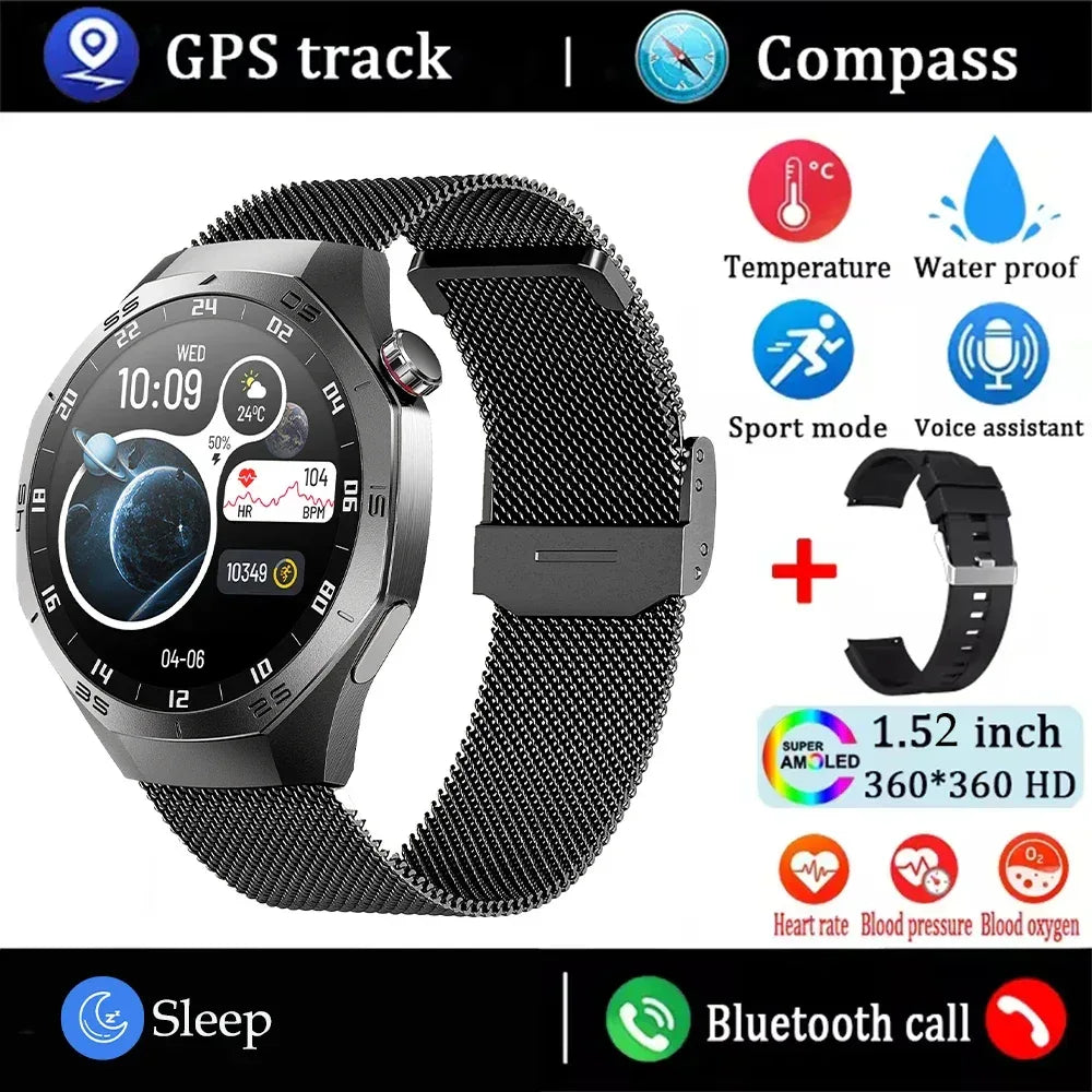 2025New For Android and ios Smart Watch Men AMOLED Screen GPS Motion trajectory Heart Rate Bluetooth Calls SmartWatch Waterproof - Urbizia