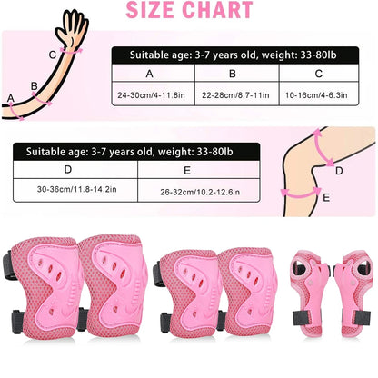 6PCS Kids 3-10 Years Knee Elbow Pads Guards Protective Gear Set for Roller Skates Cycling Bike Skateboard Scooter Riding Sports