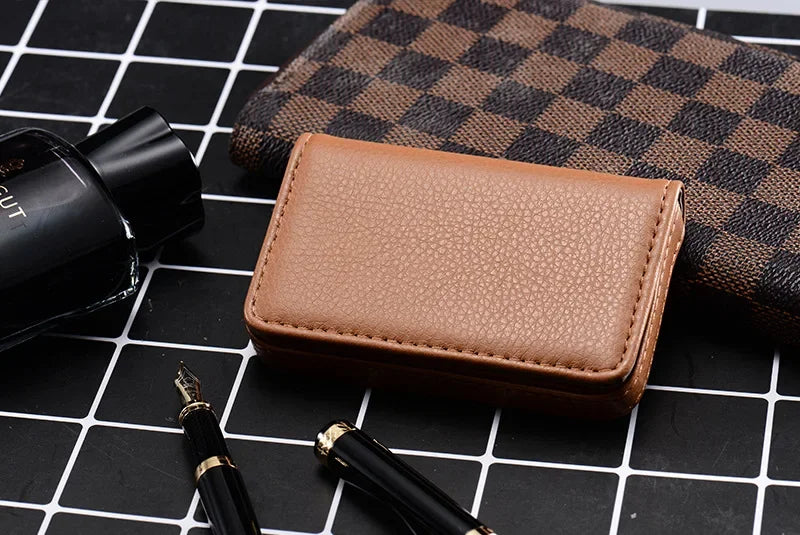 1pc PU Leather Business Card Holder With Magnetic Buckle Slim Pocket Name Card Holder Large Capacity Portable Credit Card Case