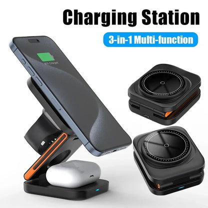 3 in 1 Foldable Charging Station Fast Magnetic Wireless Charger Stand for iPhone 17 16 15 14 13 12 Apple Watch 8 7 6 Airpods Pro - Urbizia