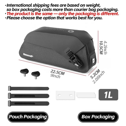 Rhinowalk Bicycle Top Tube Bag Waterproof Bike Front Frame Storage Bag Screw & Strap Fixed Cycling Travel For MTB Road Gravel