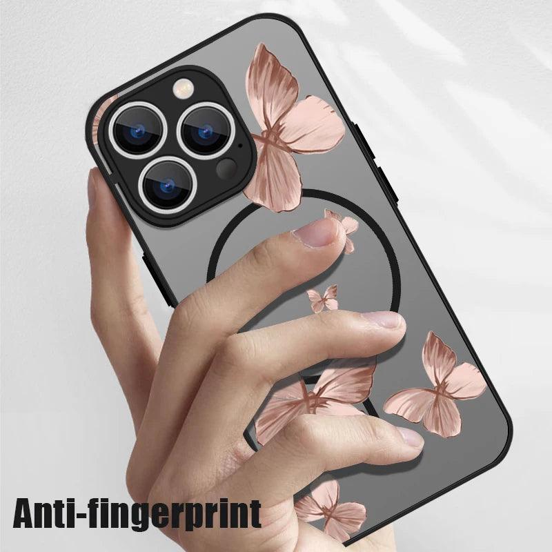 Gold Butterfly Matte MagSafe Case for iPhone Series