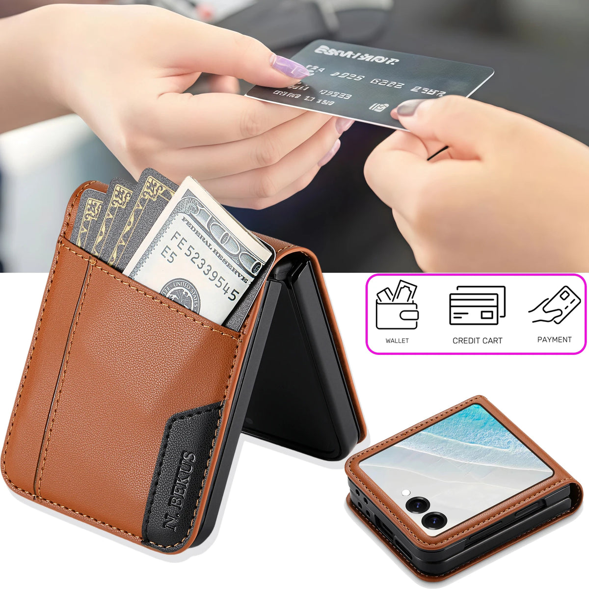 Flip Leather Phone Case For Samsung Galaxy Z Flip 8 7 FE 6 5 4 3 5G Flip7 Flip8 Wallet Card Holder Phone Bag Book Cover Etui