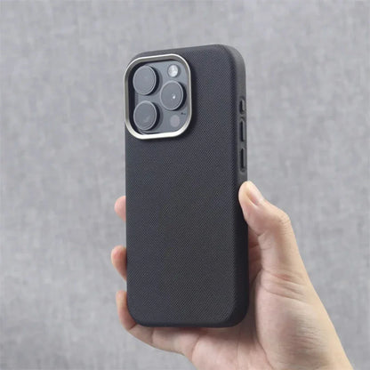 Luxury Alloy Lens Frame Particle PU Leather Magnetic Case For iPhone 17 16 Pro Max 15 14 13 For Magsafe Wireless Charging Cover