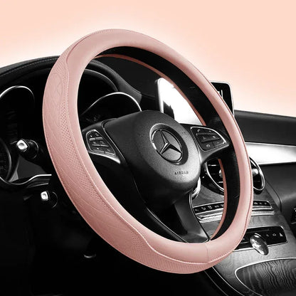 Napa Leather Perforated Patchwork Car Steering Wheel Cover, Non-slip, Breathable, Universal 15 Inch (Approx. 38cm) - Urbizia