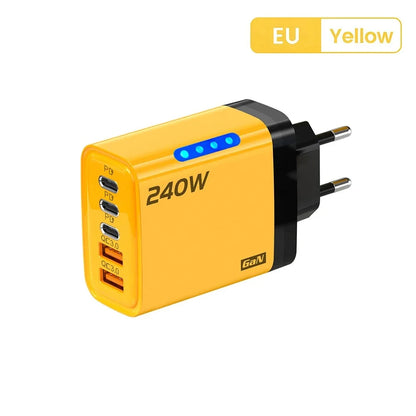 240W 5 Ports GaN Fast USB Charger Multi Port Wall Power Adapter Quick Charge Phone Charger EU US Plug For iPhone Samsung Xiaomi