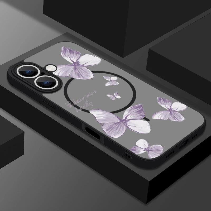 Gold Butterfly Matte MagSafe Case for iPhone Series