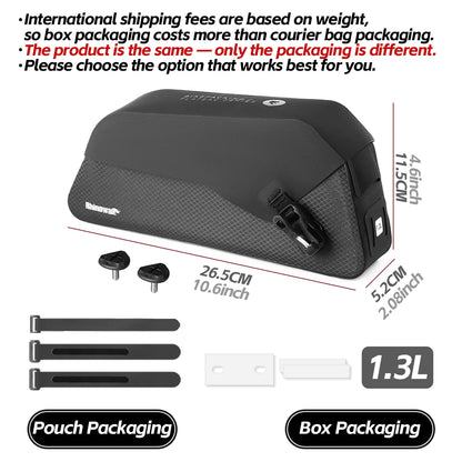 Rhinowalk Bicycle Top Tube Bag Waterproof Bike Front Frame Storage Bag Screw & Strap Fixed Cycling Travel For MTB Road Gravel