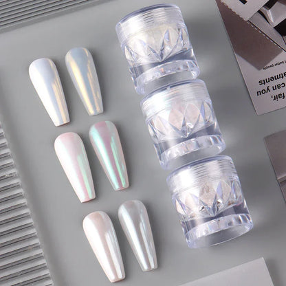 1 Box White Chrome Pearl Nail Powder Aurora Mirror Nail Art Powder Pigment Fairy Pink Effect Rubbing Glitter Nail Art Decoration